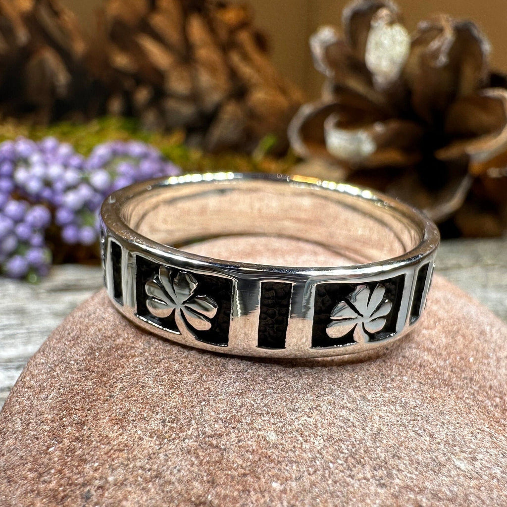 Irish Shamrock Band Ring in Sterling Silver