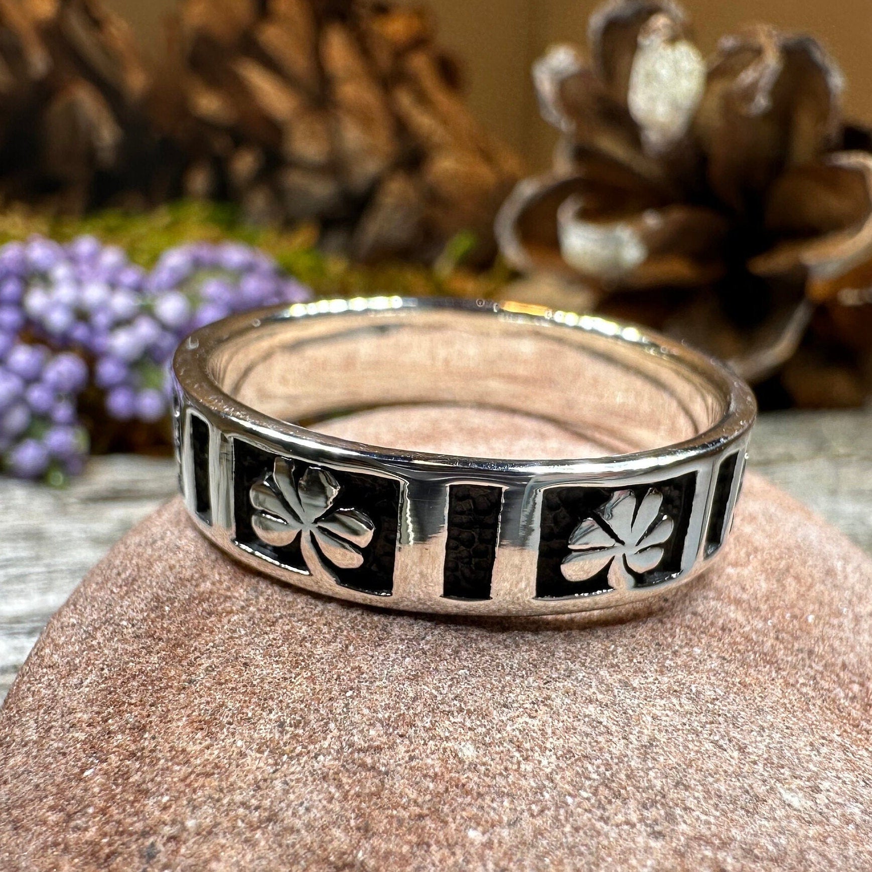 Irish Shamrock Band Ring in Sterling Silver