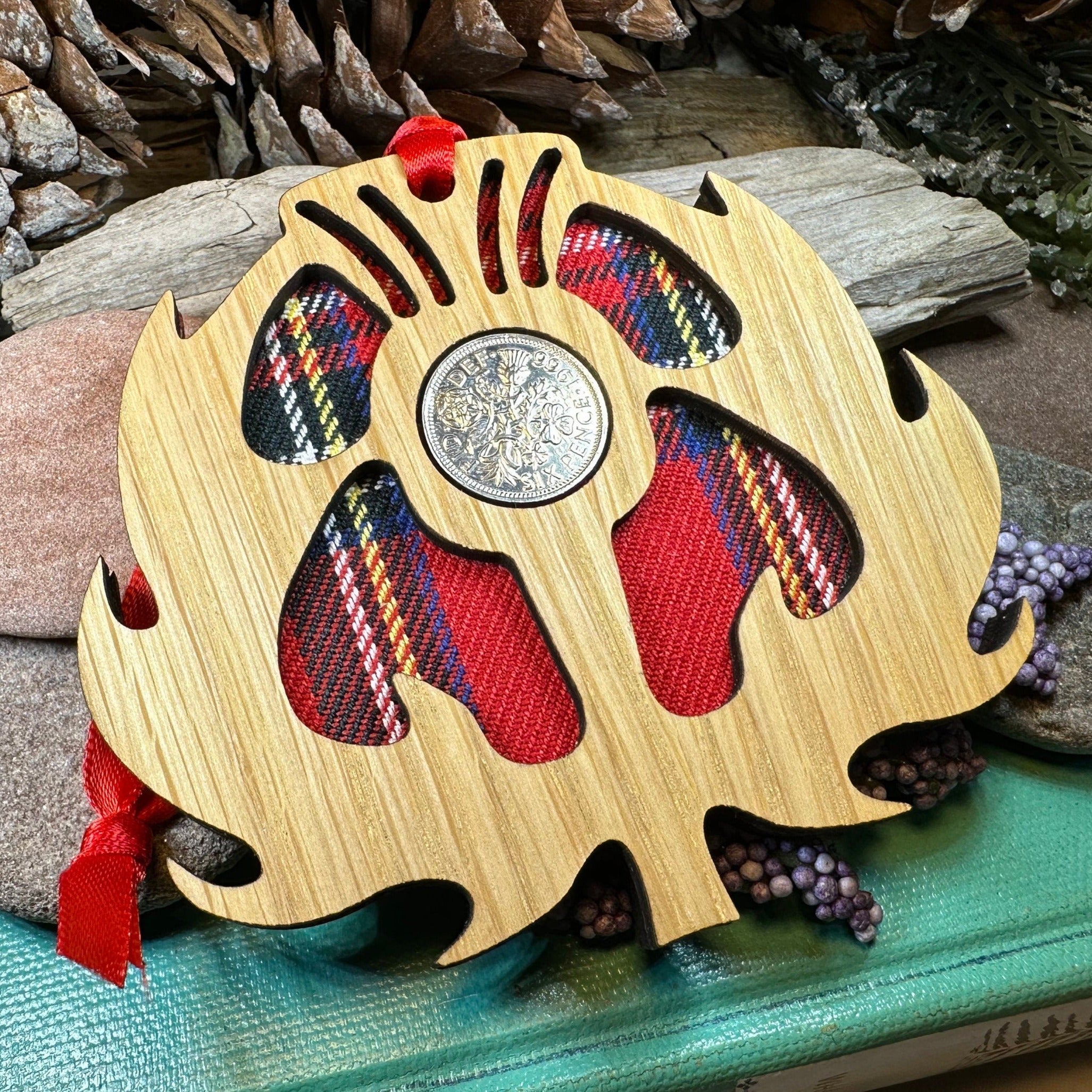 Tartan Thistle Ornament with Lucky Sixpence