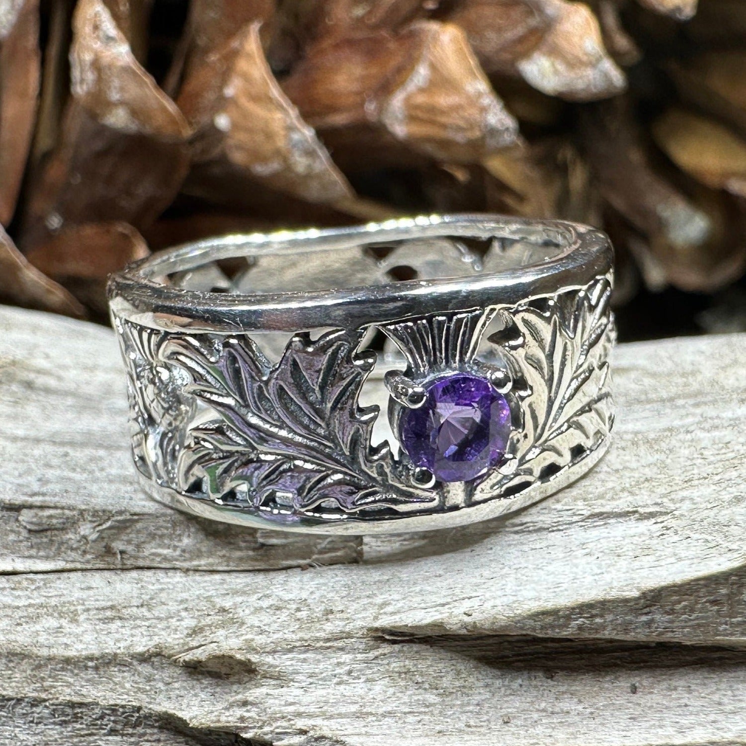 Rhoswen Scottish Thistle Band Ring in Sterling Silver