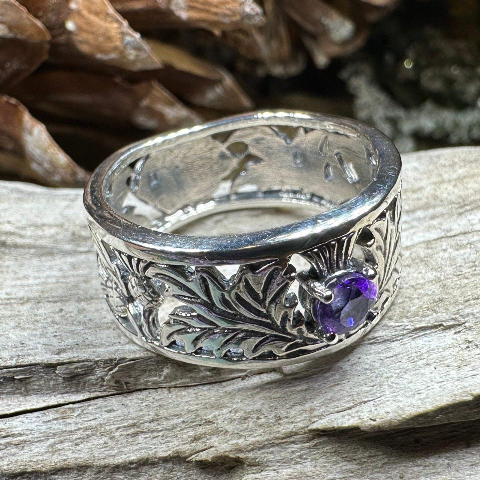 Rhoswen Scottish Thistle Band Ring in Sterling Silver