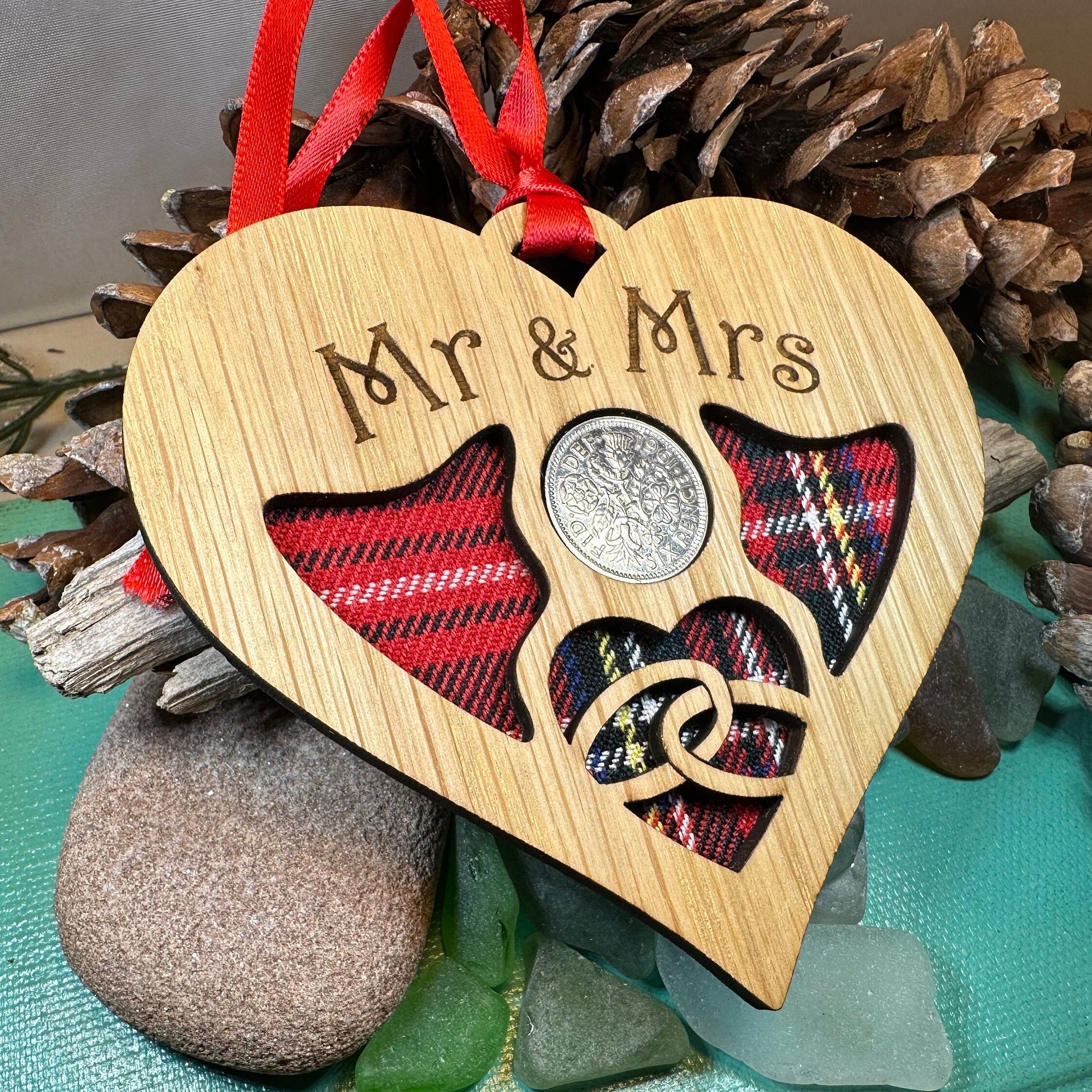 Newlywed Christmas Lucky Sixpence Ornament