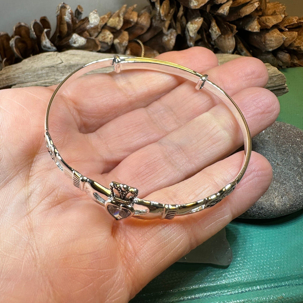 Knotwork Claddagh Bangle Bracelet in Sterling Silver