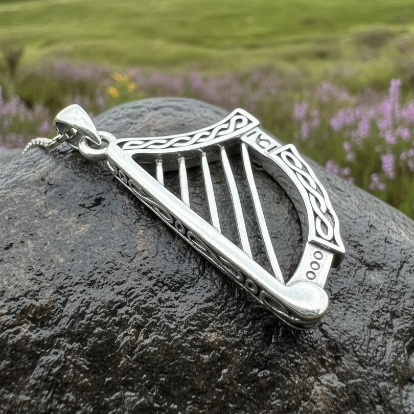 Torlogh Celtic Irish Harp Necklace in Sterling Silver