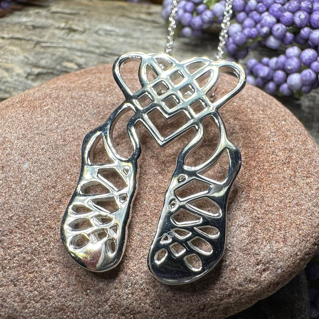 Celtic Heart Irish Dance Shoes Necklace in Sterling Silver