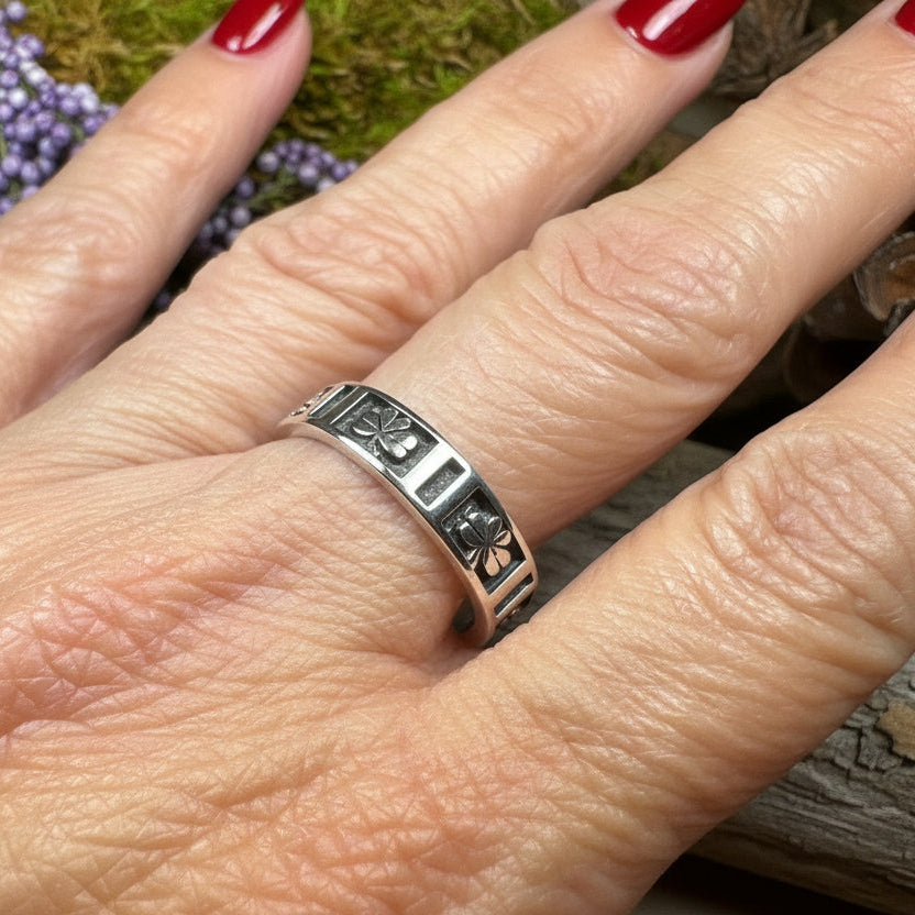 Irish Shamrock Band Ring in Sterling Silver