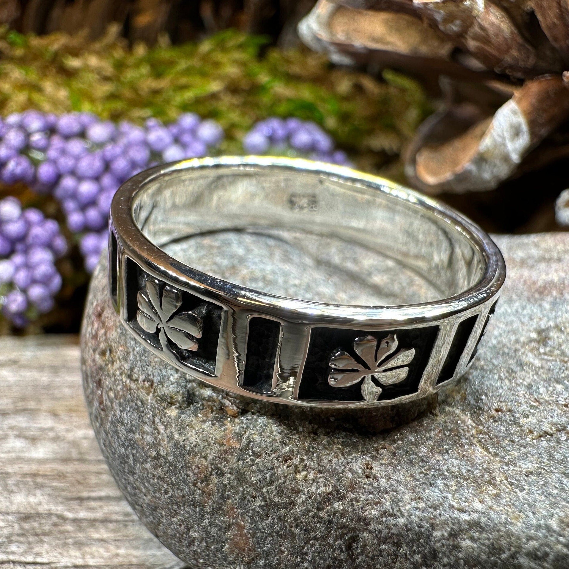 Irish Shamrock Band Ring in Sterling Silver