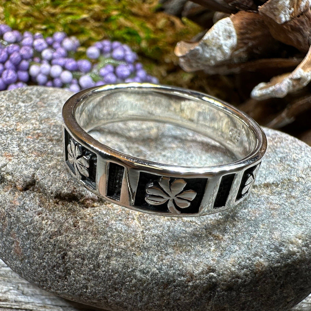 Irish Shamrock Band Ring in Sterling Silver