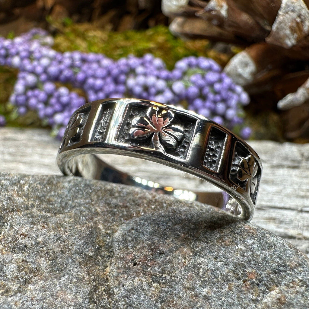 Irish Shamrock Band Ring in Sterling Silver