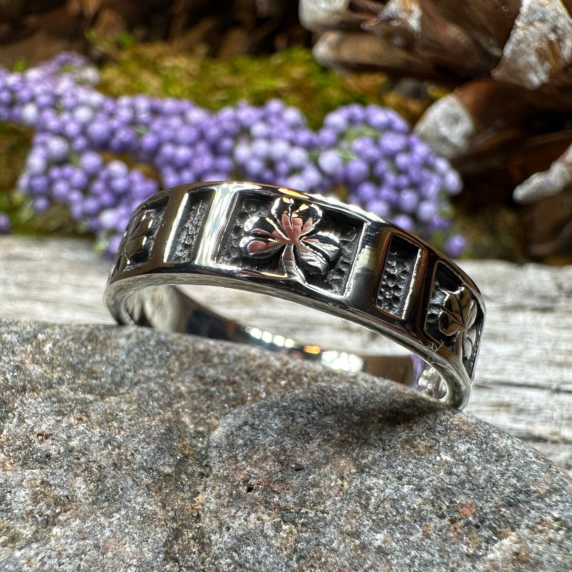 Irish Shamrock Band Ring in Sterling Silver