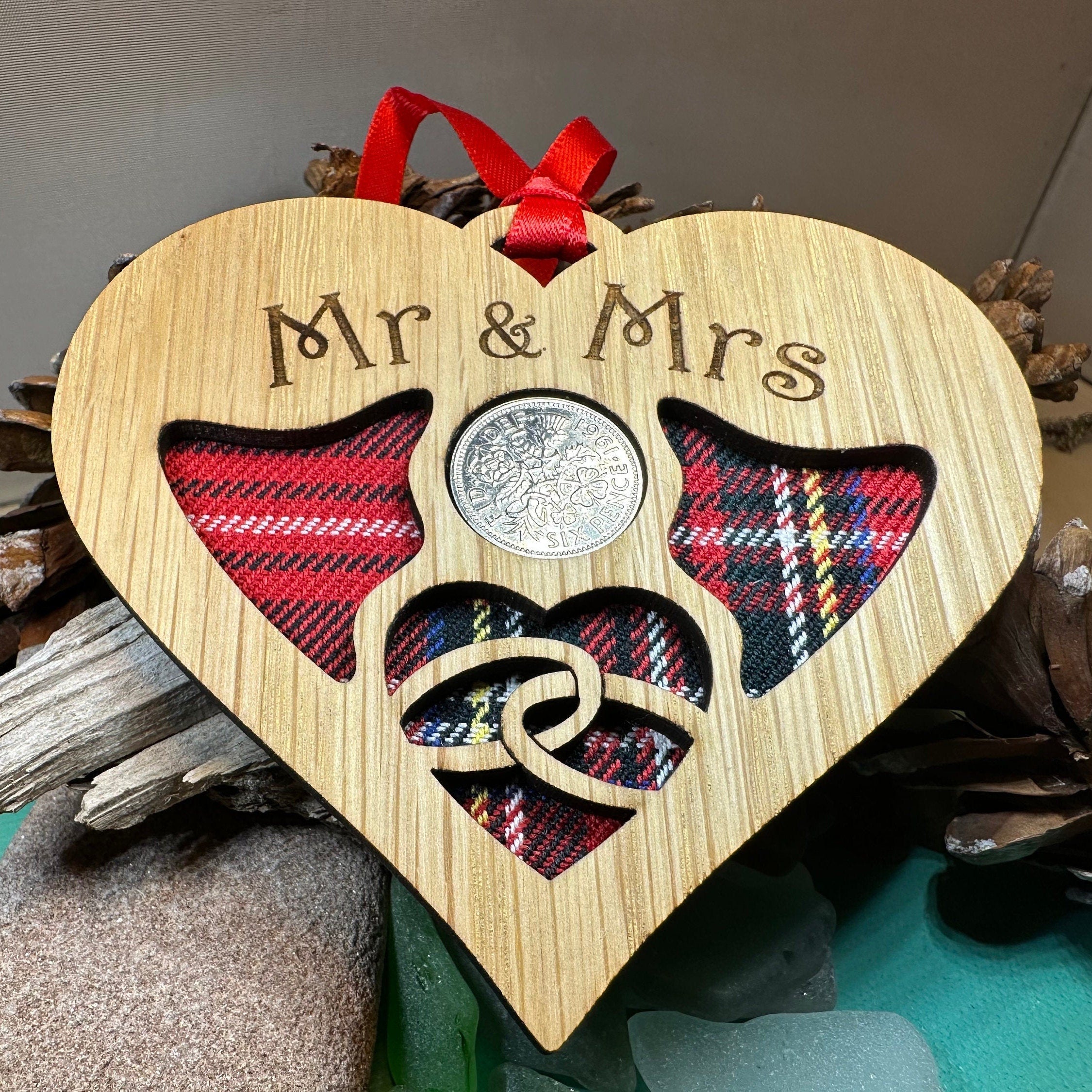 Newlywed Christmas Lucky Sixpence Ornament