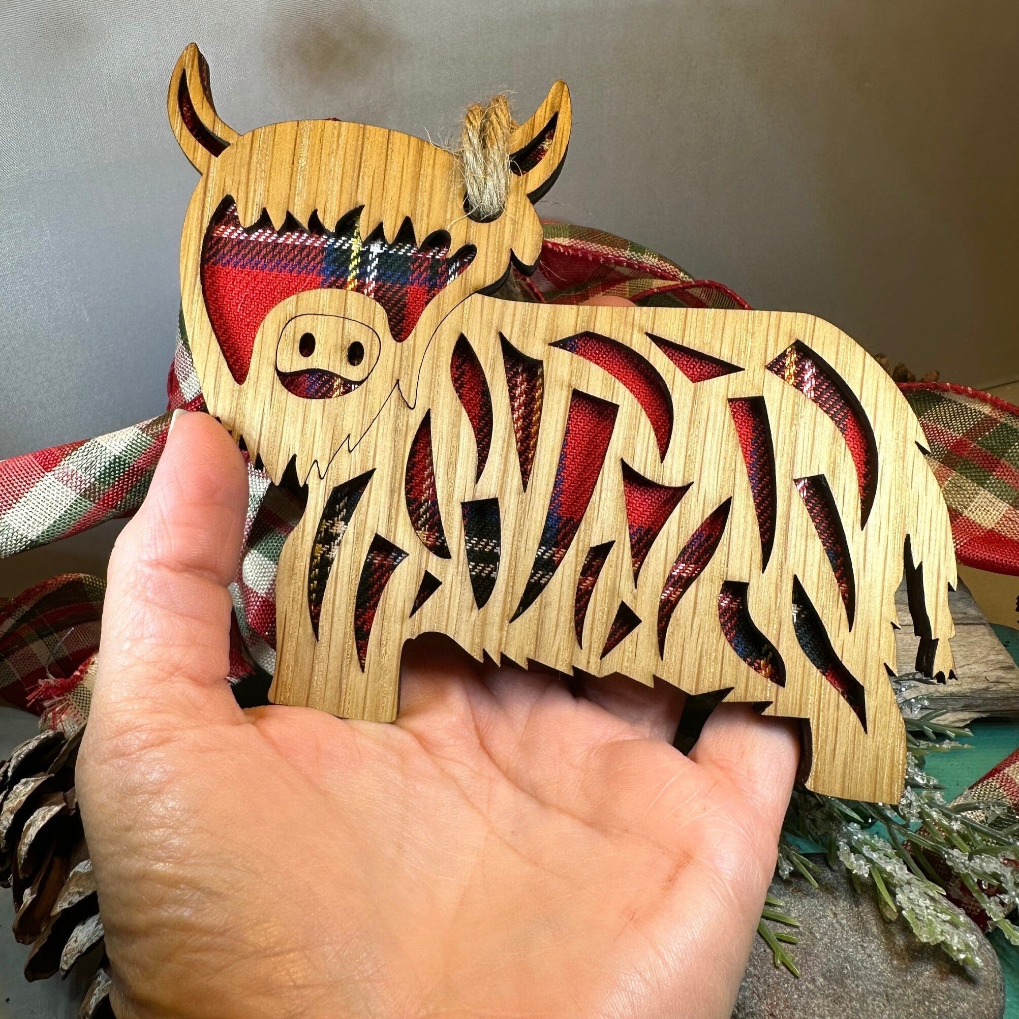 Tartan Highland Cow Ornament