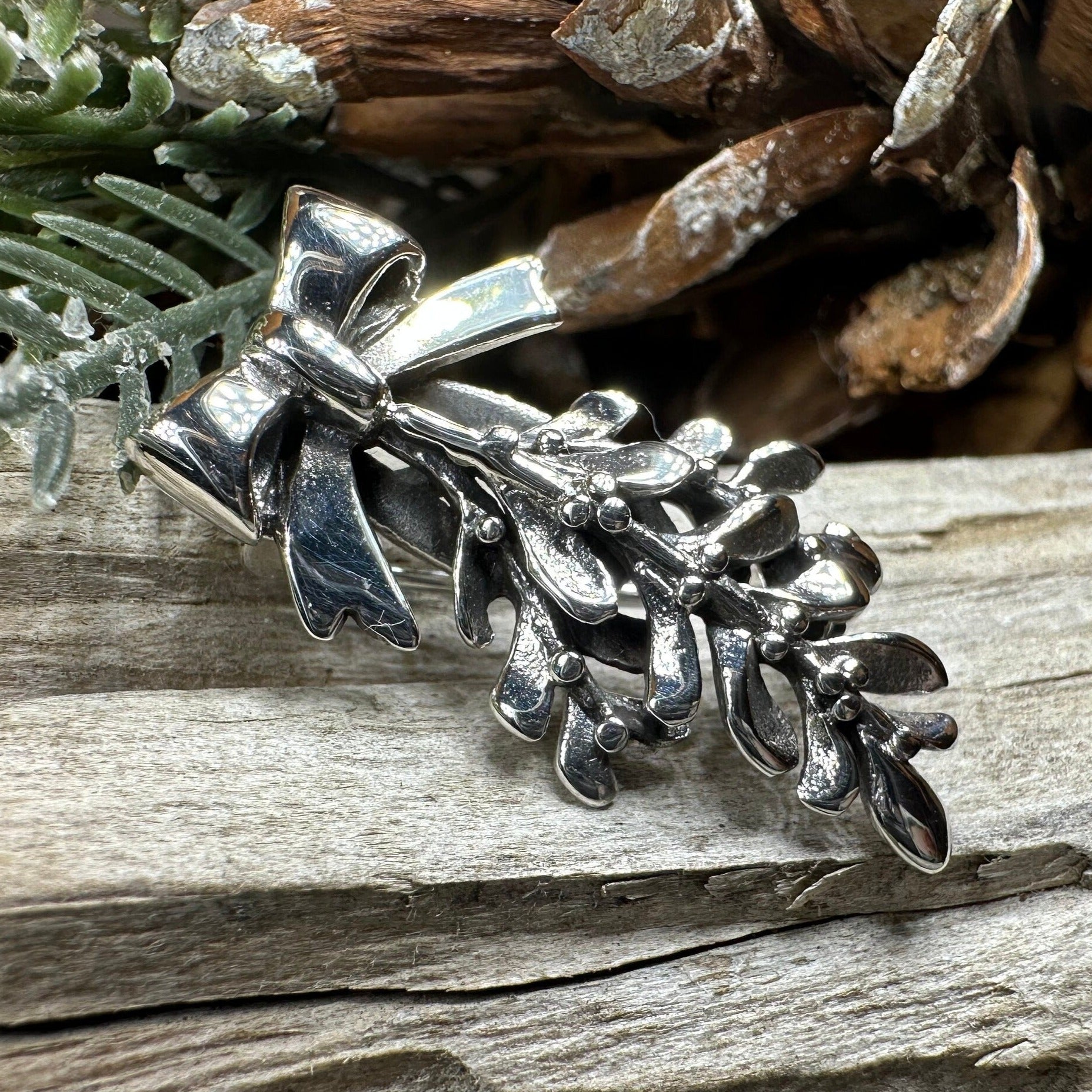 Ancient Celtic Mistletoe Brooch & Pendant in Sterling Silver