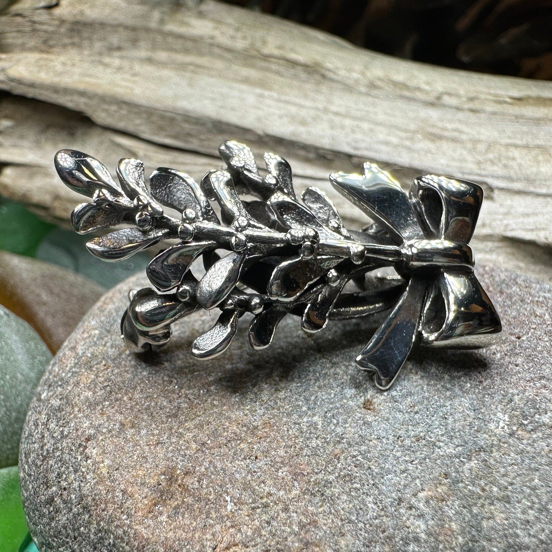 Ancient Celtic Mistletoe Brooch & Pendant in Sterling Silver