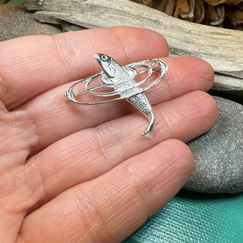 Artisan Salmon of Knowledge Brooch in Sterling Silver