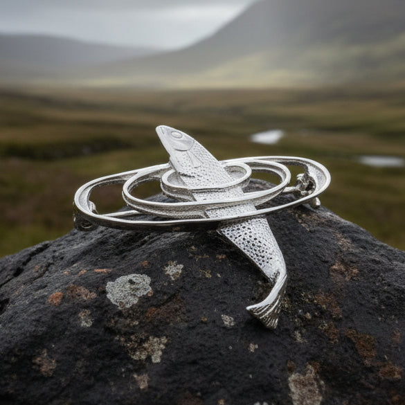 Artisan Salmon of Knowledge Brooch in Sterling Silver