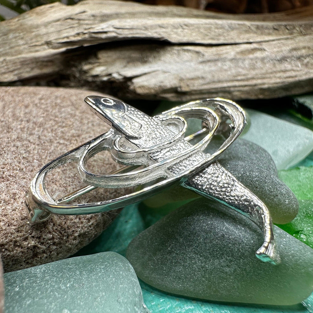 Artisan Salmon of Knowledge Brooch in Sterling Silver
