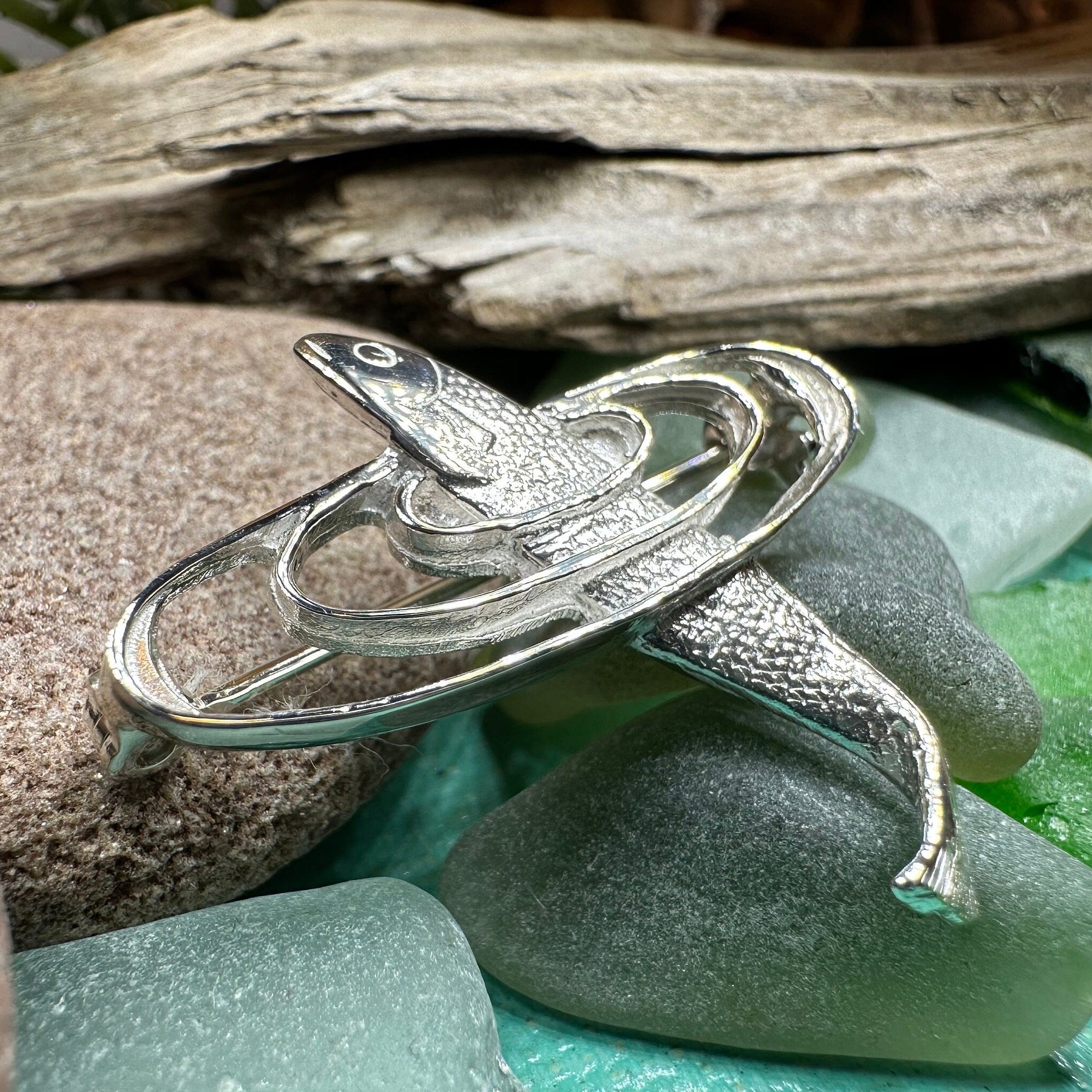 Artisan Salmon of Knowledge Brooch in Sterling Silver