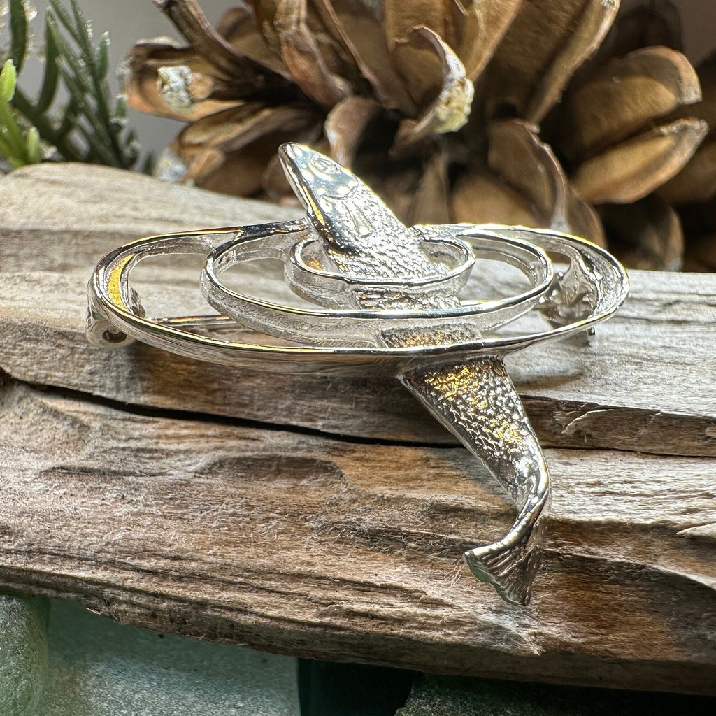 Artisan Salmon of Knowledge Brooch in Sterling Silver