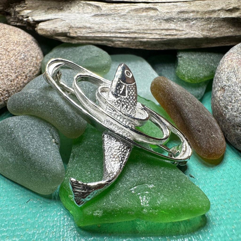 Artisan Salmon of Knowledge Brooch in Sterling Silver