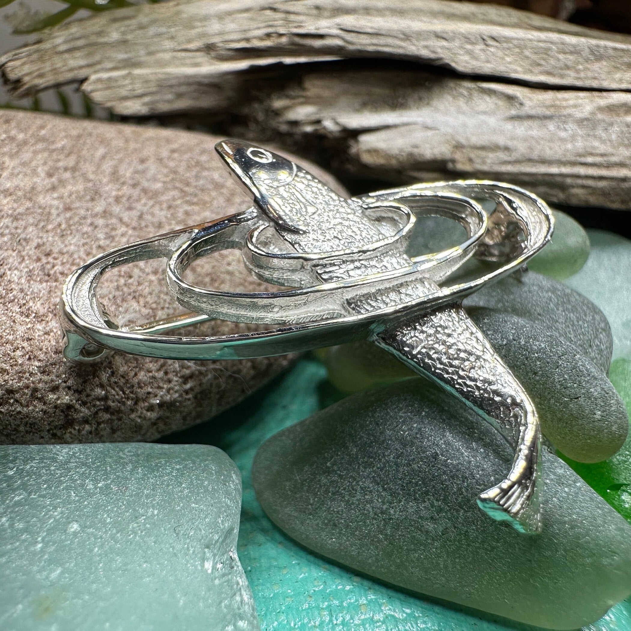 Artisan Salmon of Knowledge Brooch in Sterling Silver
