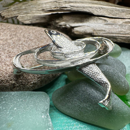 Artisan Salmon of Knowledge Brooch in Sterling Silver