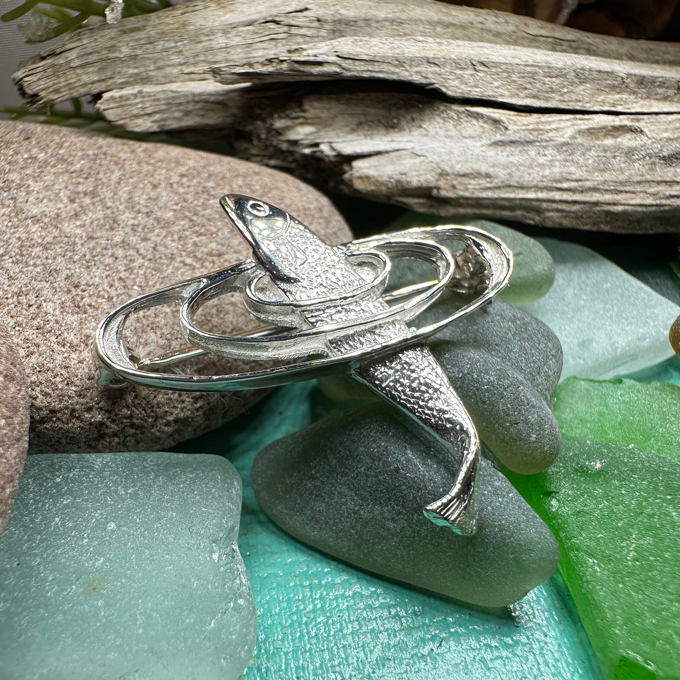 Artisan Salmon of Knowledge Brooch in Sterling Silver