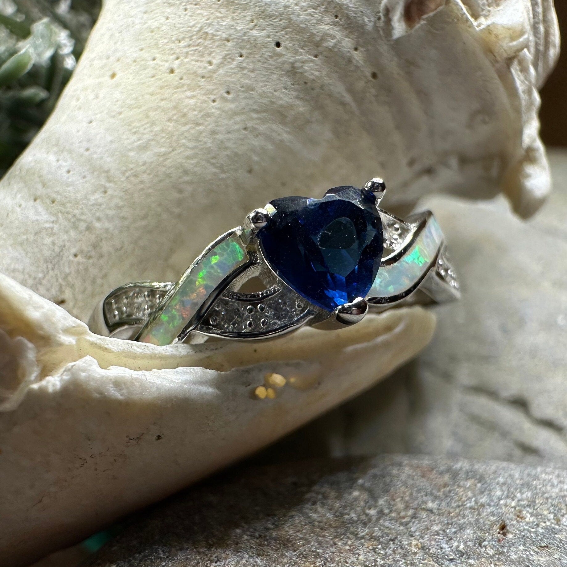 Geena Opal Celtic Ring in Sterling Silver