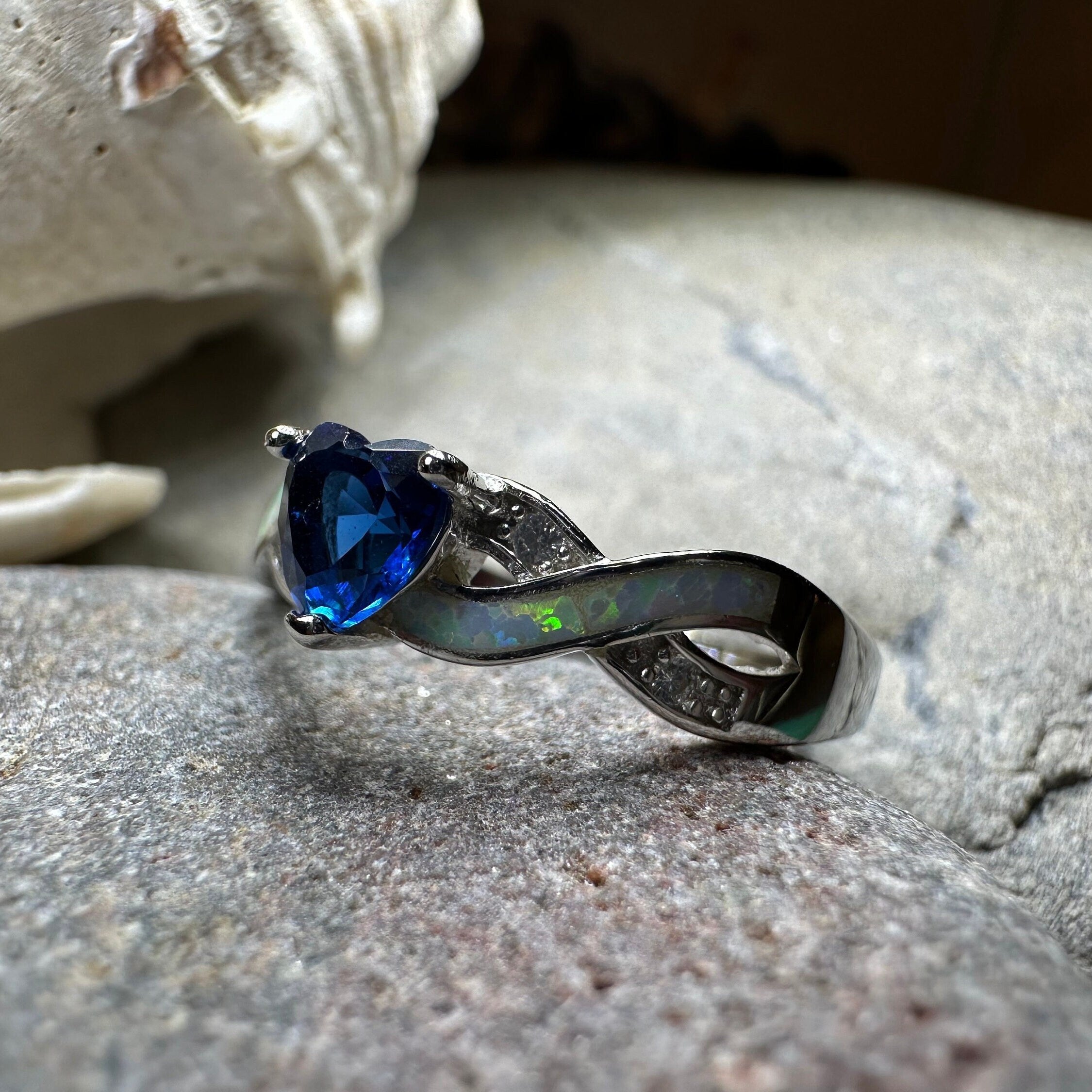 Geena Opal Celtic Ring in Sterling Silver