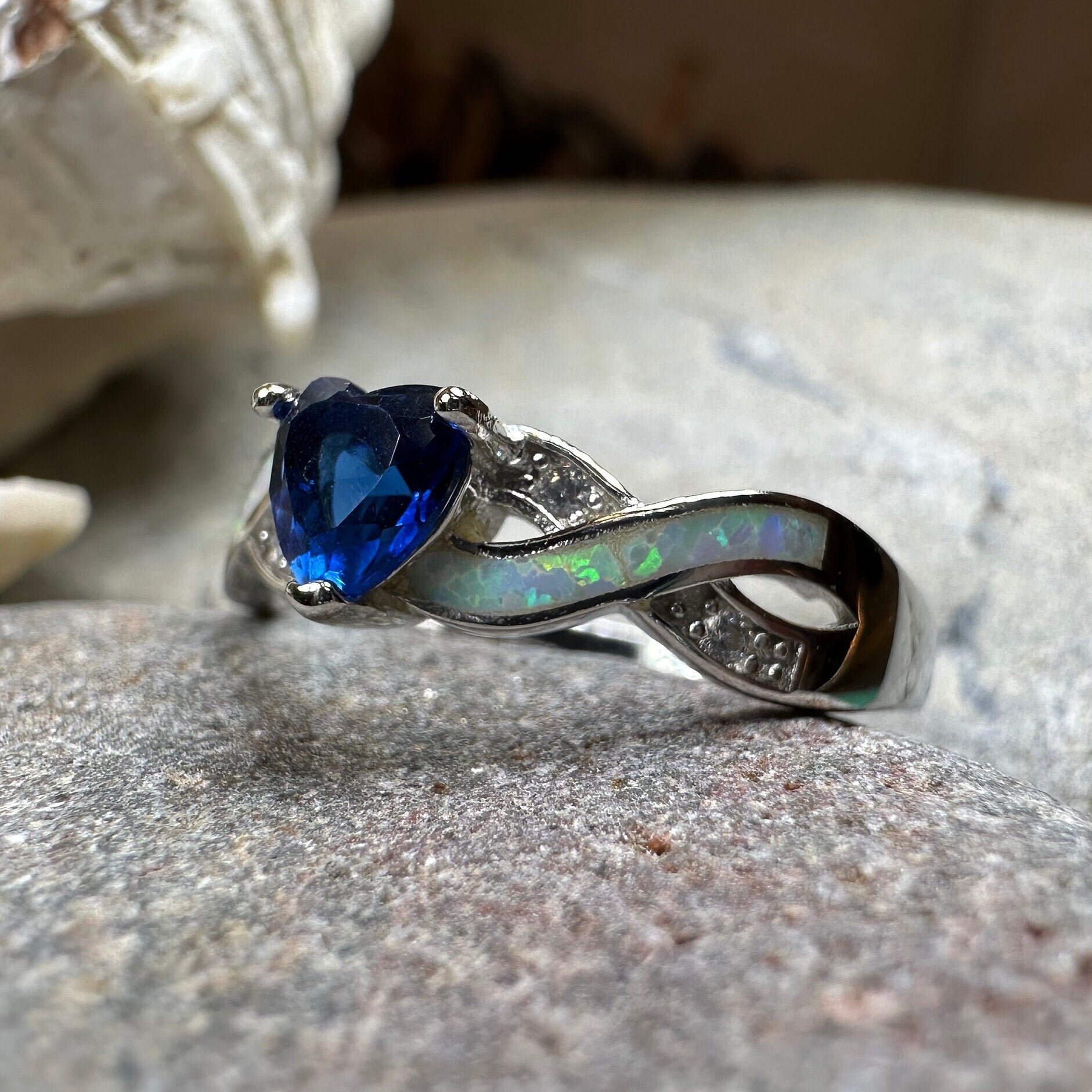Geena Opal Celtic Ring in Sterling Silver