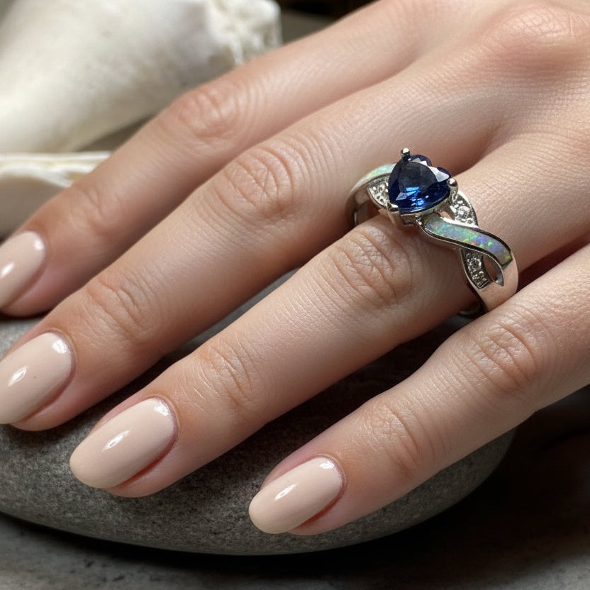 Geena Opal Celtic Ring in Sterling Silver