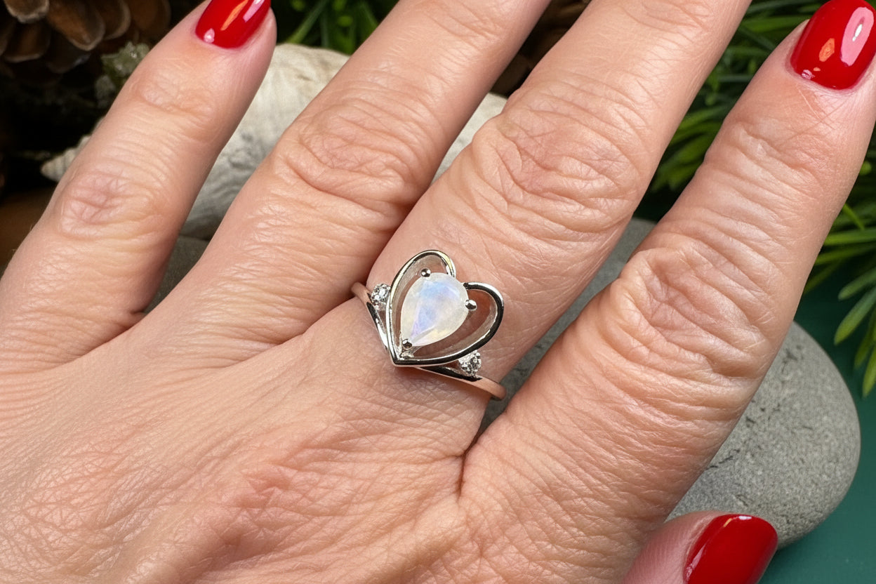 Wistful Moonstone Heart Ring in Sterling Silver