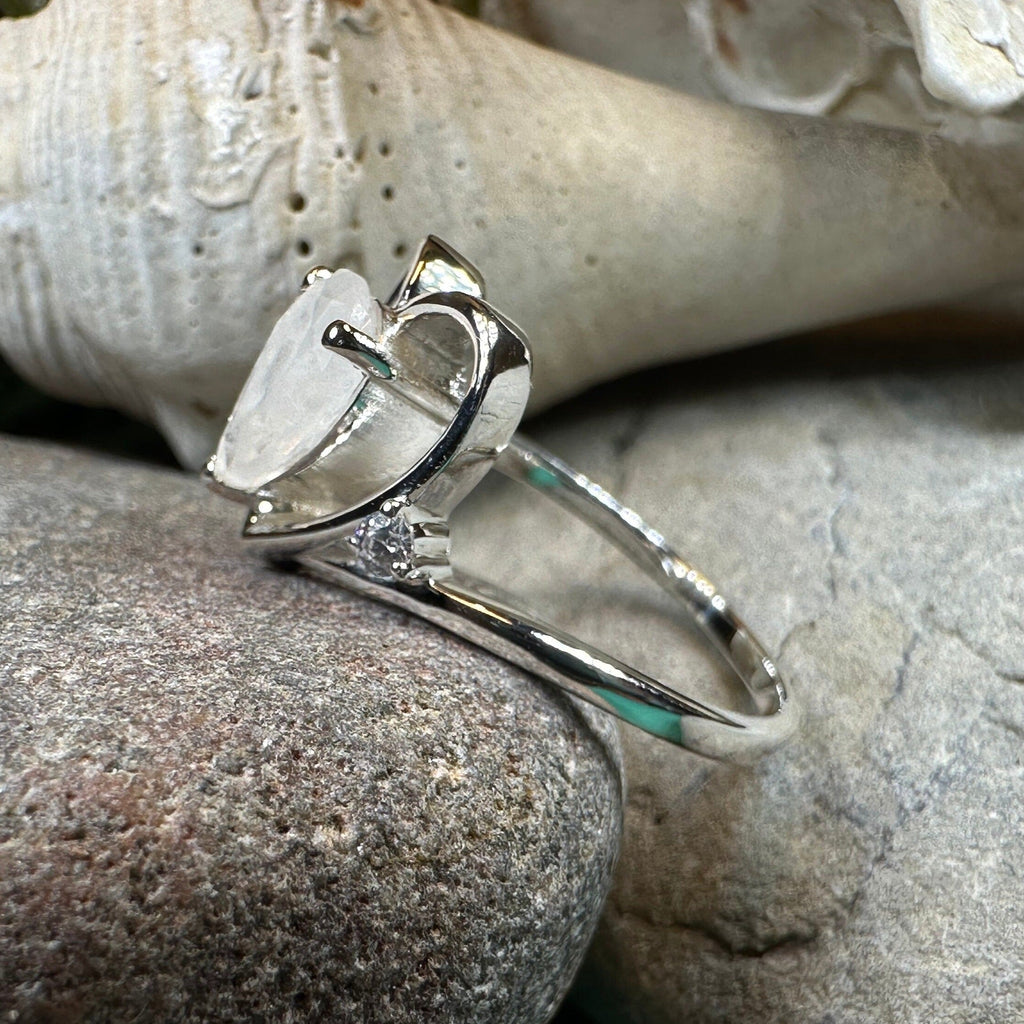 Wistful Moonstone Heart Ring in Sterling Silver