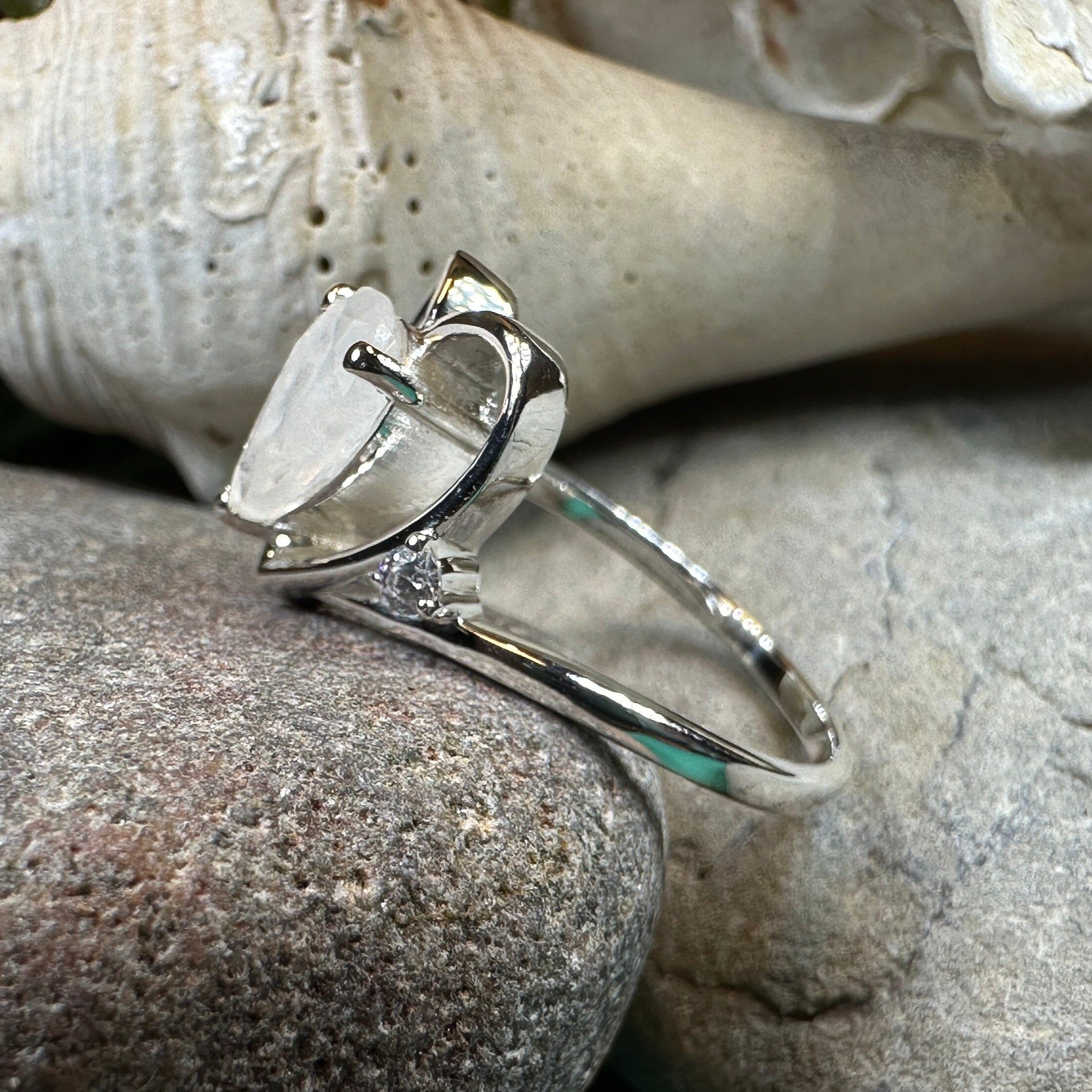 Wistful Moonstone Heart Ring in Sterling Silver