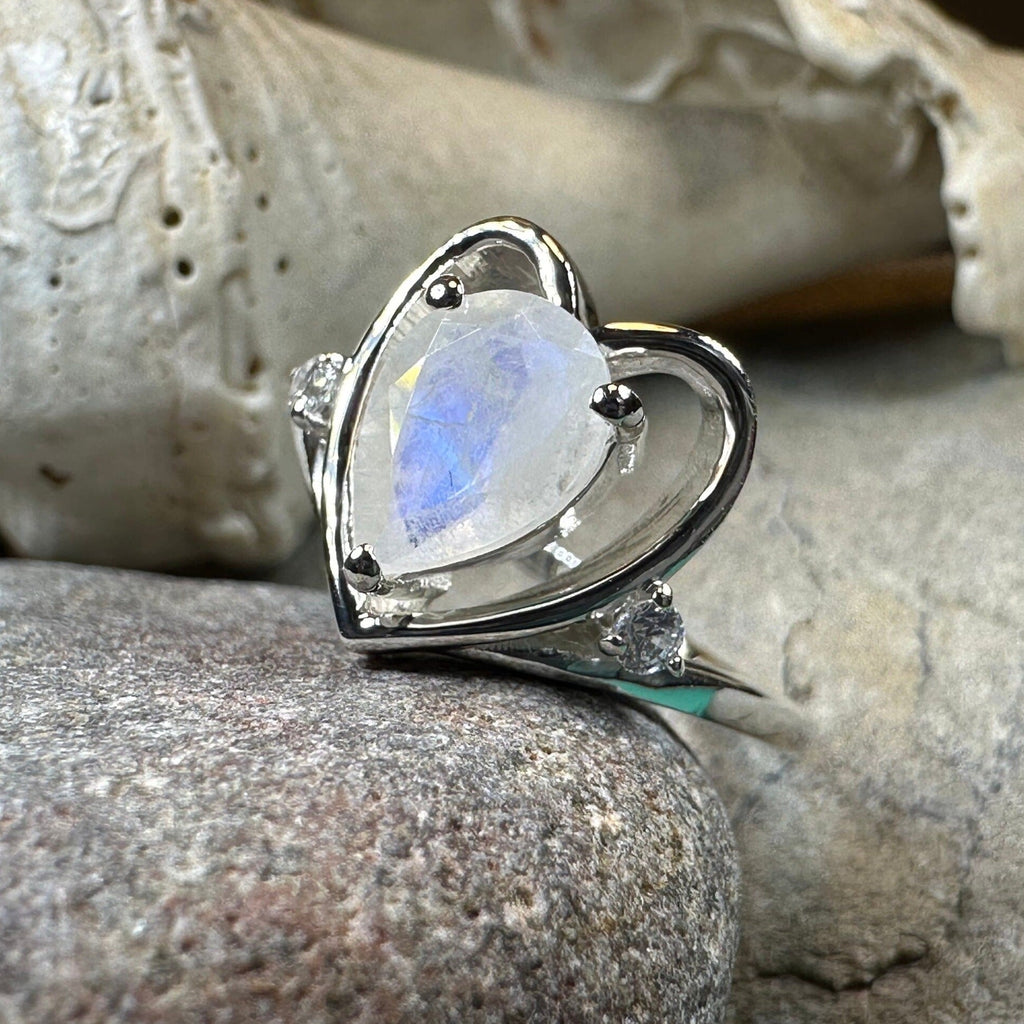 Wistful Moonstone Heart Ring in Sterling Silver