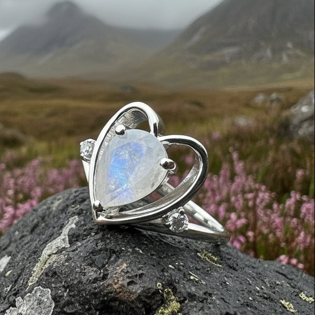 Wistful Moonstone Heart Ring in Sterling Silver