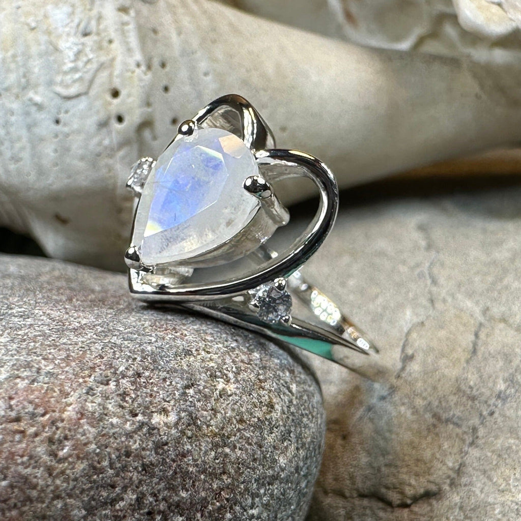 Wistful Moonstone Heart Ring in Sterling Silver