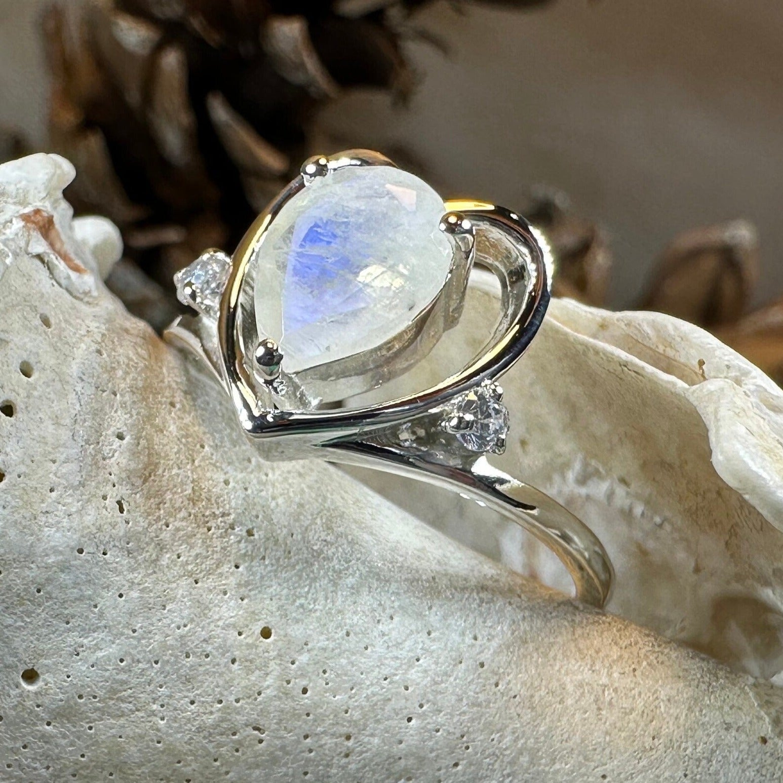 Wistful Moonstone Heart Ring in Sterling Silver