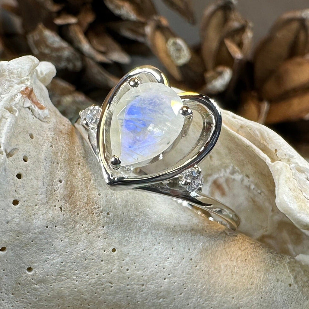 Wistful Moonstone Heart Ring in Sterling Silver