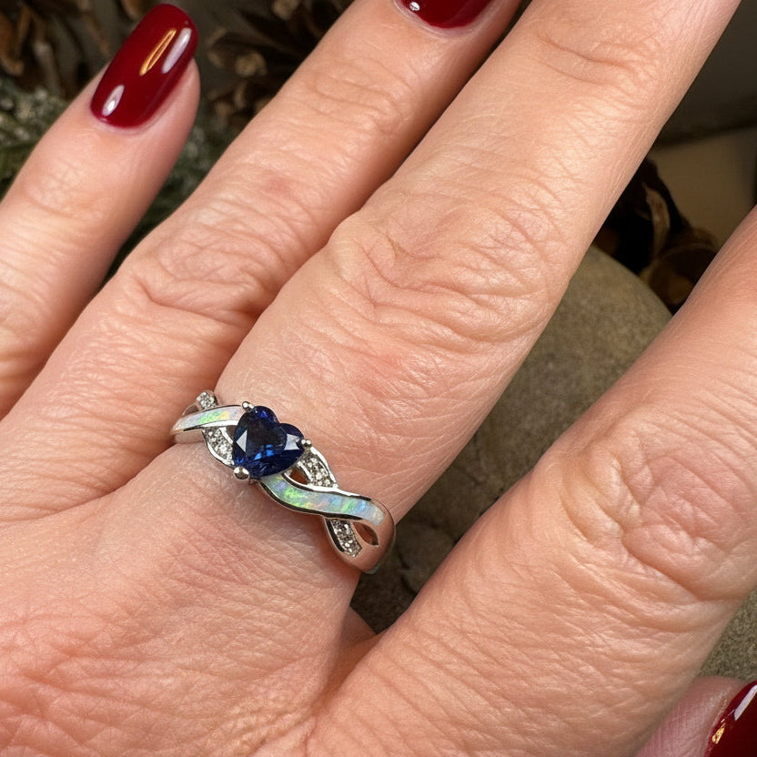 Geena Opal Celtic Ring in Sterling Silver