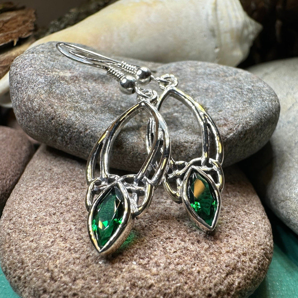 Emerald Celtic Trinity Knot Earrings