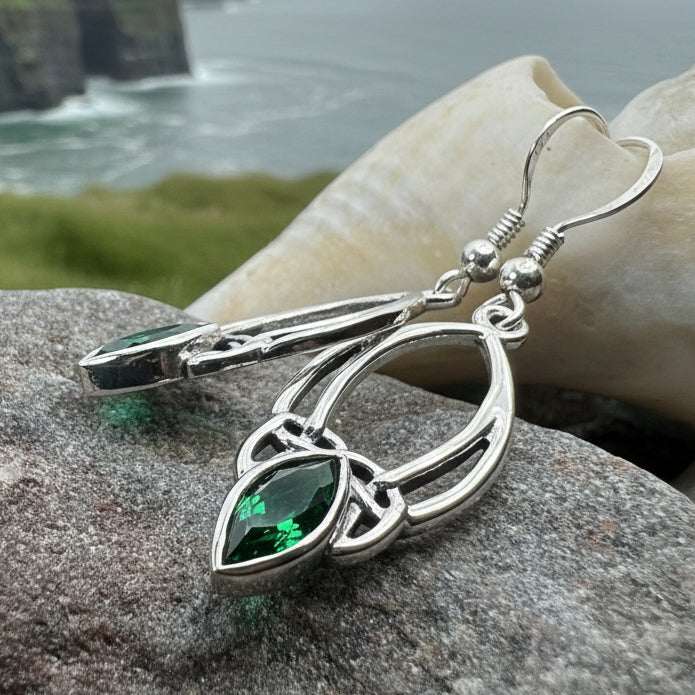 Emerald Celtic Trinity Knot Earrings