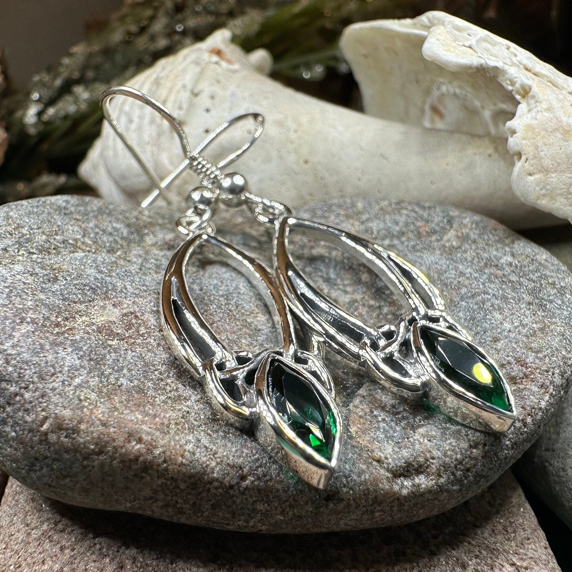Emerald Celtic Trinity Knot Earrings