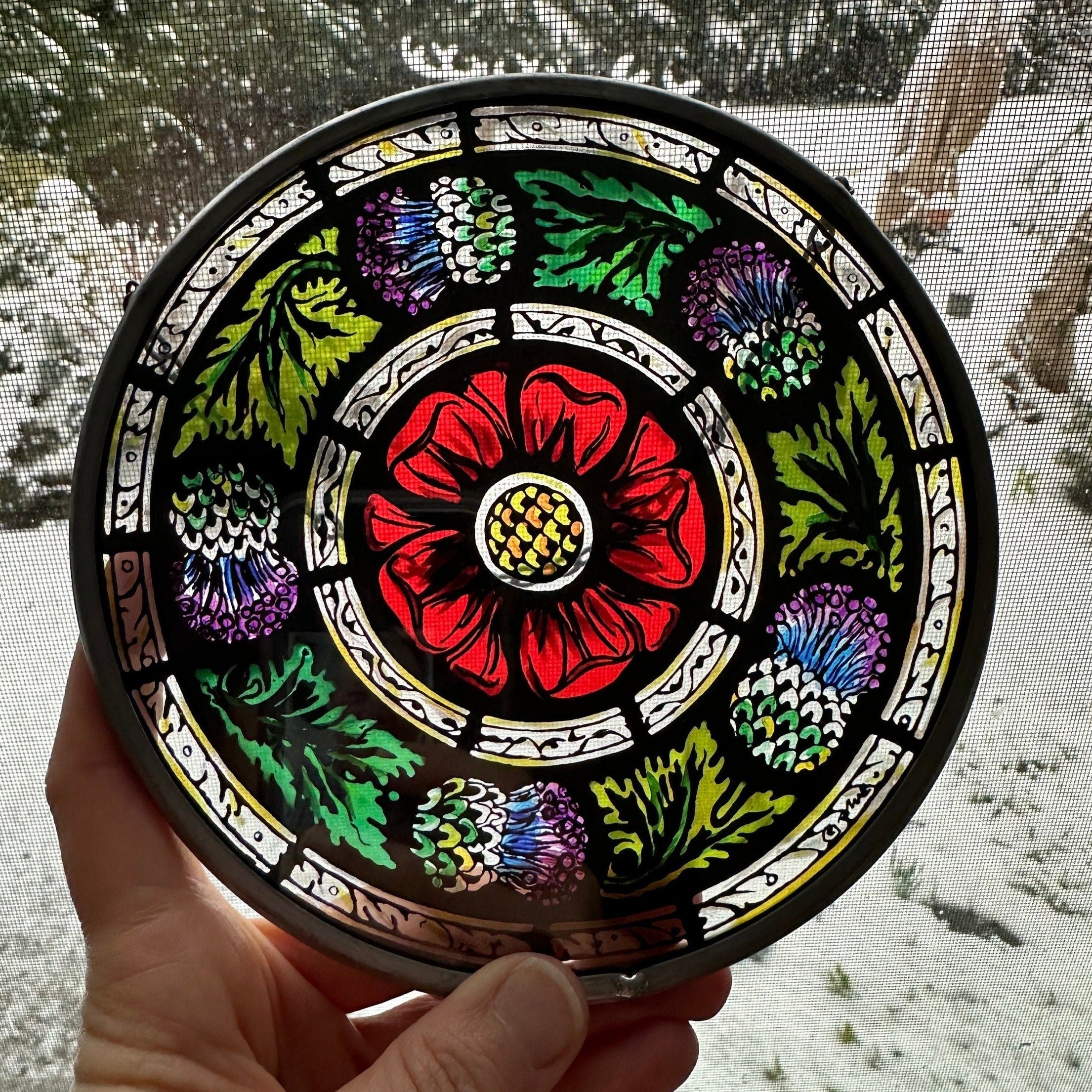 Glasgow Rose and Scottish Thistle Suncatcher