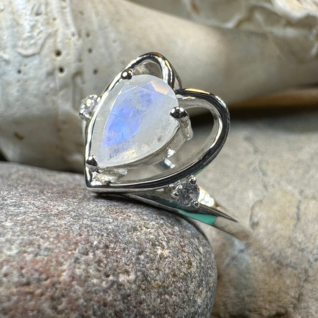 Wistful Moonstone Heart Ring in Sterling Silver