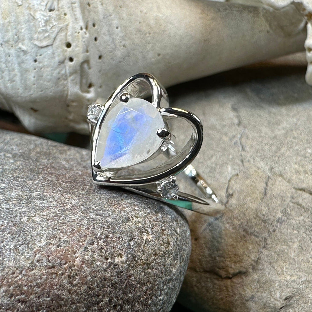 Wistful Moonstone Heart Ring in Sterling Silver