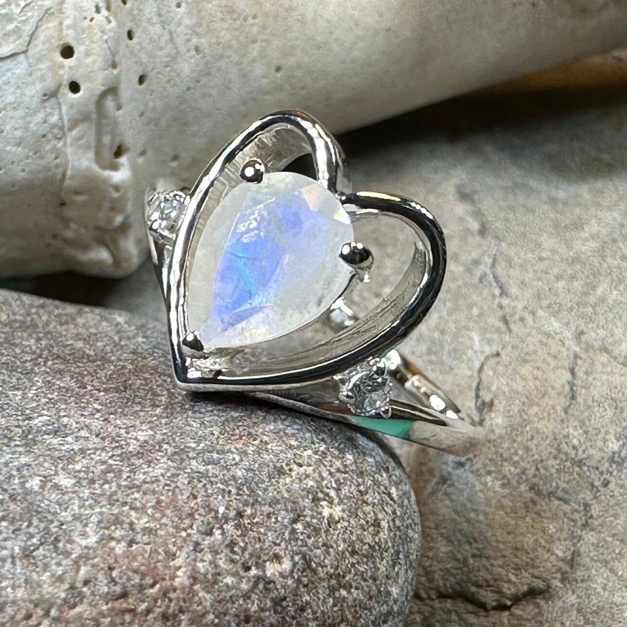 Wistful Moonstone Heart Ring in Sterling Silver