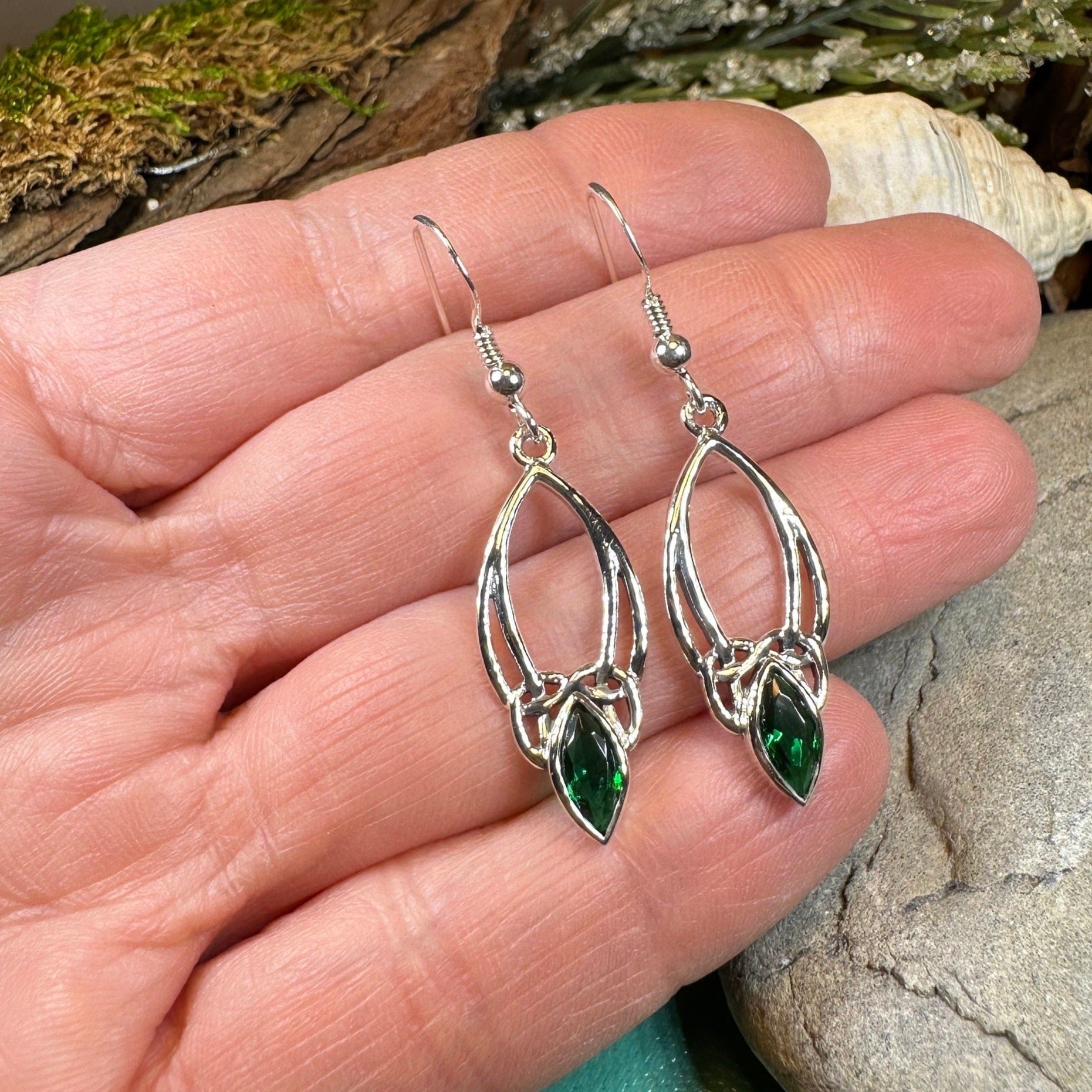 Emerald Celtic Trinity Knot Earrings