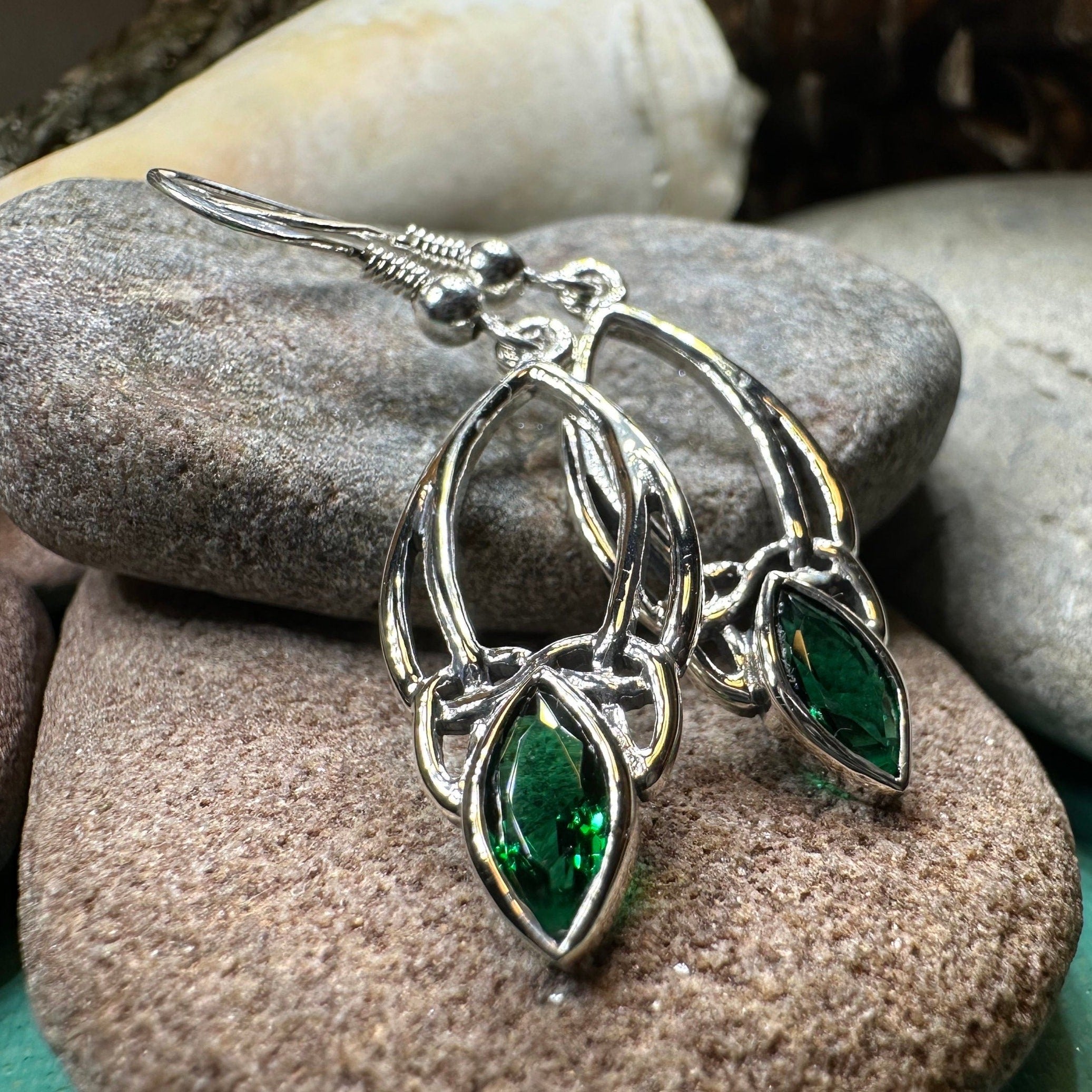 Emerald Celtic Trinity Knot Earrings