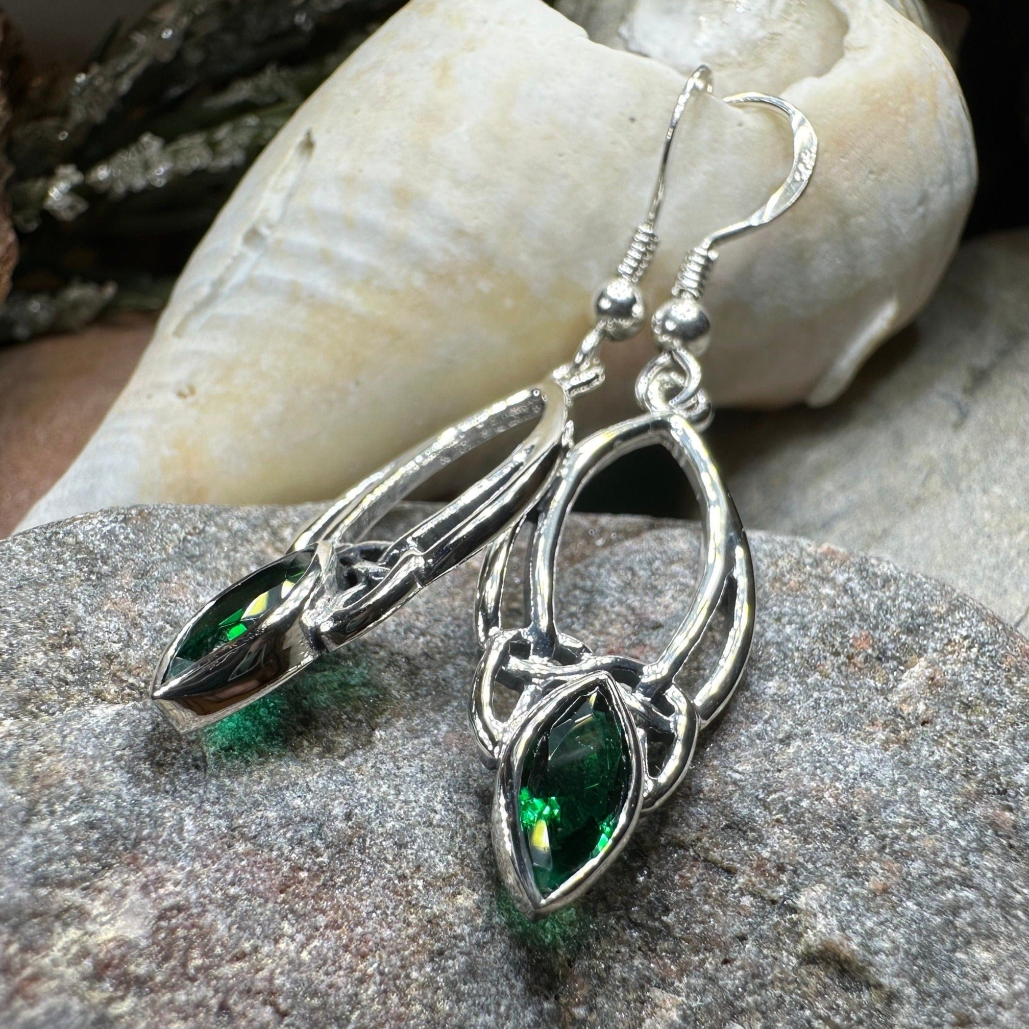 Emerald Celtic Trinity Knot Earrings